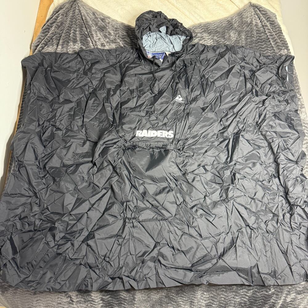Vintage 90s Medium NFL Raiders Rain Poncho Windbreaker Packable Jacket